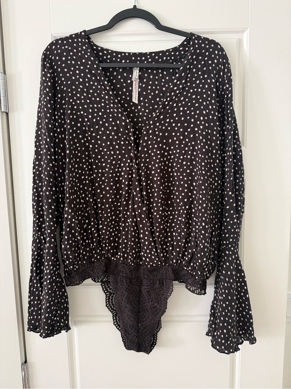 Intimately Free People Black Polka Dot Long-Sleeve Bodysuit
